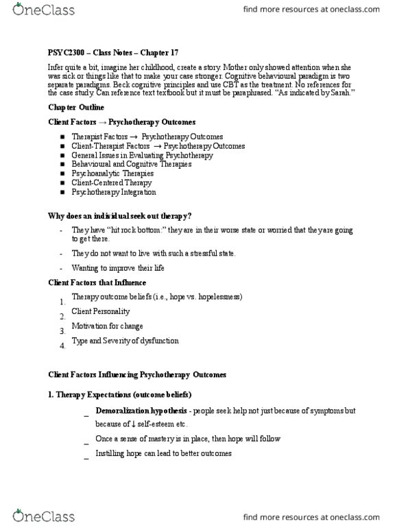 PSYC 2300H Lecture Notes - Lecture 9: Motivational Interviewing, Therapeutic Relationship, Transtheoretical Model thumbnail