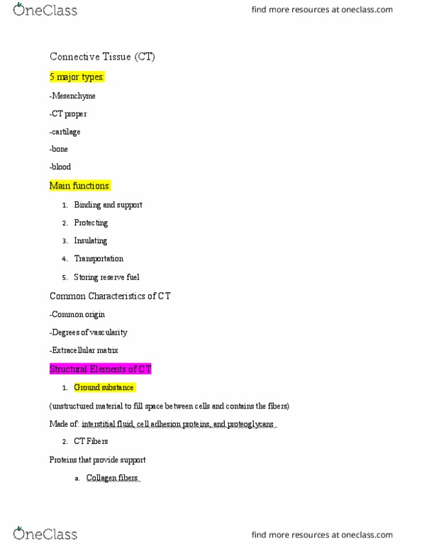 ANP 1105 Chapter Notes - Chapter 4: Reticular Fiber, Elastic Fiber, Extracellular Fluid thumbnail