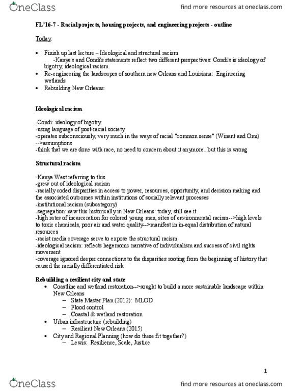 ESPM 50AC Lecture Notes - Lecture 7: Flood Mitigation, Coastal Erosion, Societal Racism thumbnail