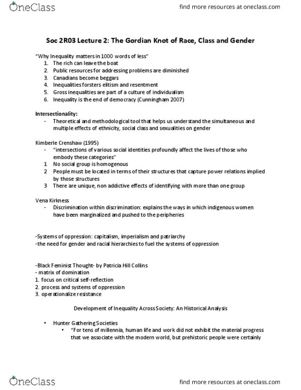 SOCIOL 2R03 Lecture Notes - Lecture 2: Patricia Hill Collins, Intersectionality, Kuznets Curve thumbnail