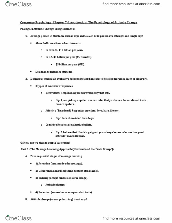 Psychology 2990A/B Lecture Notes - Lecture 7: Miller Lite, Attitude Change, Social Loafing thumbnail