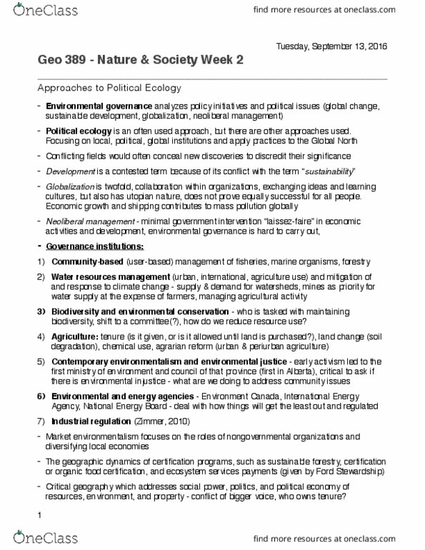 GEOG 389W Lecture Notes - Lecture 2: International Energy Agency, National Energy Board, Sustainable Forest Management thumbnail