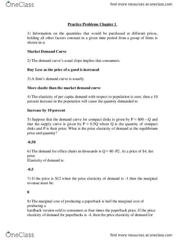 Ec260 Study Guide Fall 2016 Quiz Demand Curve Marginal