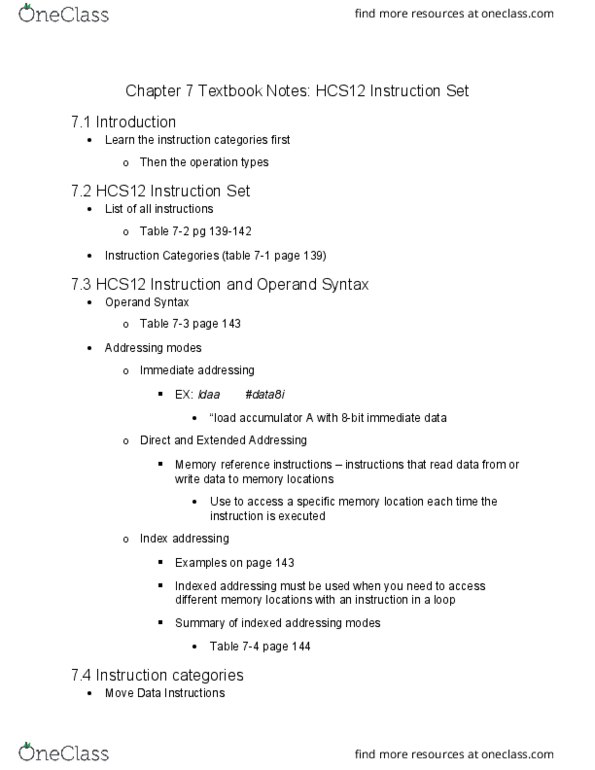 ECE 4436 Chapter Notes - Chapter 7: Status Register, Freescale 68Hc12, Operand thumbnail