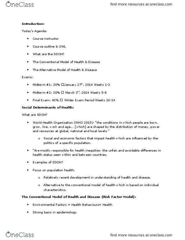 Health Sciences 1002A/B Lecture Notes - Lecture 1: Angelina Jolie, World Health Organization, Genetic Testing thumbnail