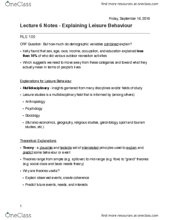 RLS100 Lecture Notes - Lecture 6: Leisure Studies, Liminality, Jargon thumbnail