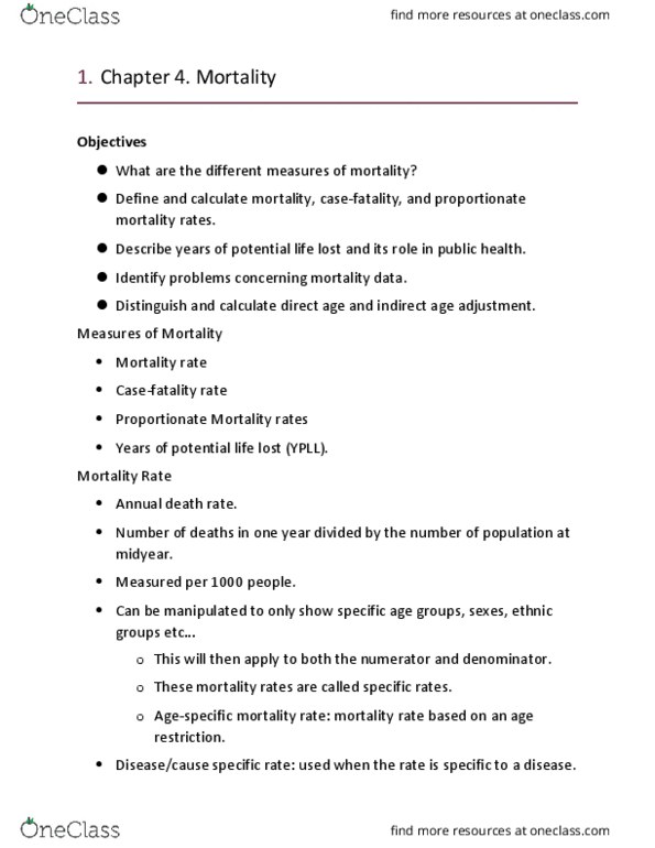 HESC 401 Lecture Notes - Lecture 4: Age Adjustment, Standardized Mortality Ratio thumbnail