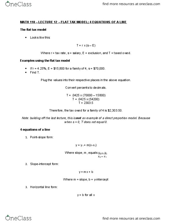 MATH 110 Lecture Notes - Lecture 12: Flat Tax, Order Of Operations thumbnail