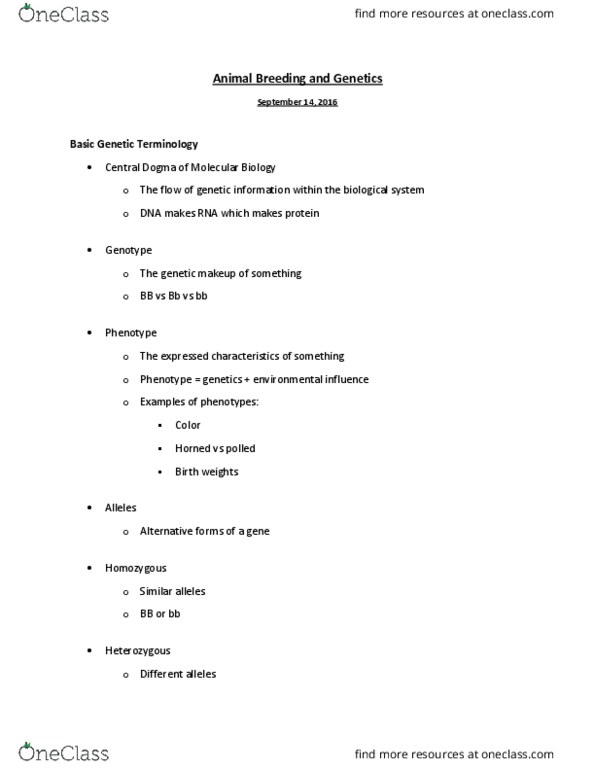 ANS 3006C Lecture Notes - Lecture 12: Gregor Mendel, Dominant White, Probability Distribution thumbnail