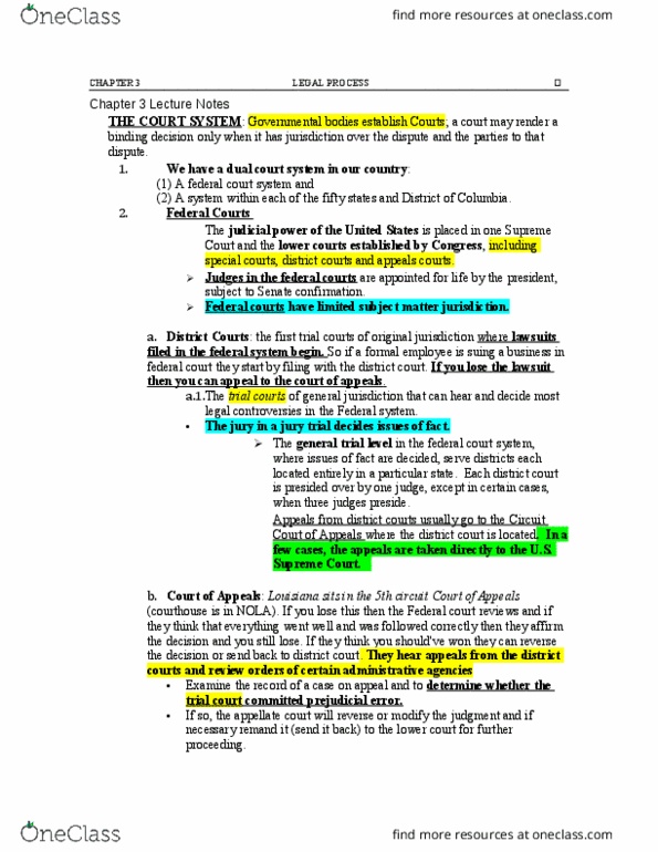 BLAW 3201 Chapter Notes - Chapter 3: United States District Court, Federal-Question Jurisdiction, Subject-Matter Jurisdiction thumbnail