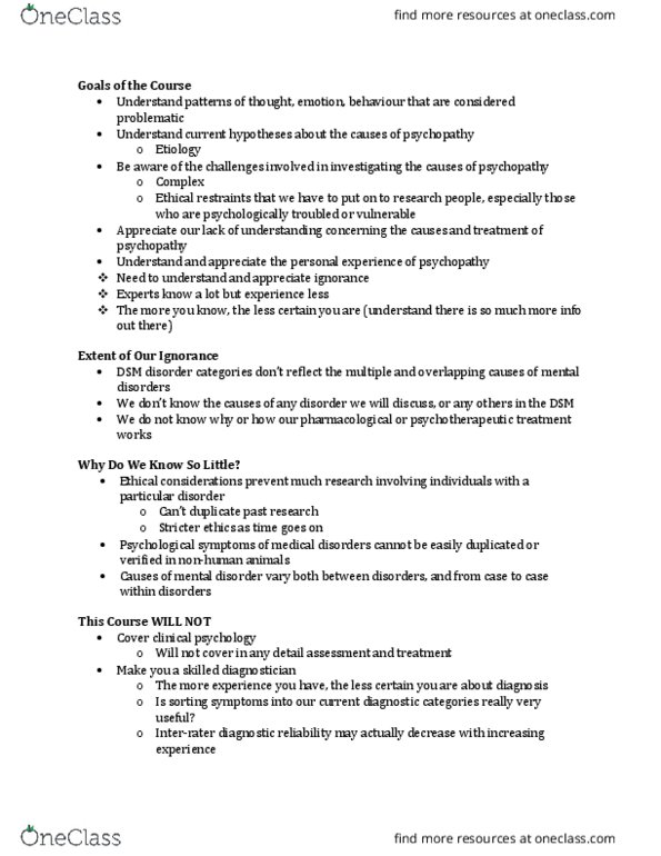 PSYCH 2AP3 Lecture Notes - Lecture 1: Somatic Symptom Disorder, Social Anxiety Disorder, Obsessive–Compulsive Disorder thumbnail