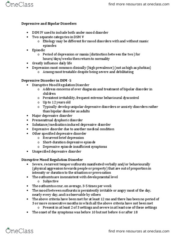 PSYCH 2AP3 Lecture Notes - Lecture 8: Major Depressive Disorder, Major Depressive Episode, Bipolar Disorder thumbnail