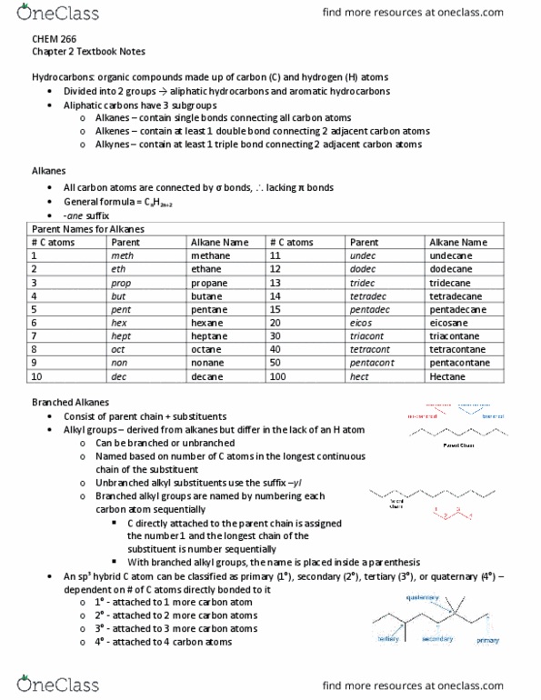 CHEM266 Chapter Notes - Chapter 2: Parent Structure, Locant, Substituent thumbnail