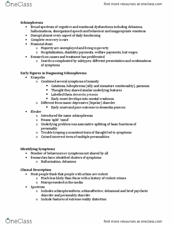 PSYCH 2AP3 Chapter Notes - Chapter 13: Psychosis, Schizoaffective Disorder, Delusional Disorder thumbnail