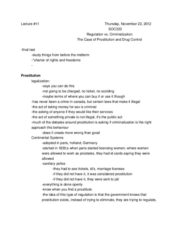 SOC323H5 Lecture Notes - Street Prostitution, Brothel, Status Offense thumbnail