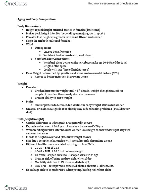 KINESIOL 4SS3 Lecture Notes - Lecture 6: Body Fat Percentage, Body Water, Subcutaneous Tissue thumbnail