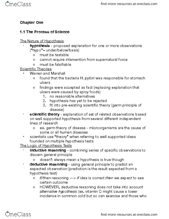 BIOL 115 Chapter Notes - Chapter 1: Germ Theory Of Disease, Blind Experiment, Deductive Reasoning thumbnail