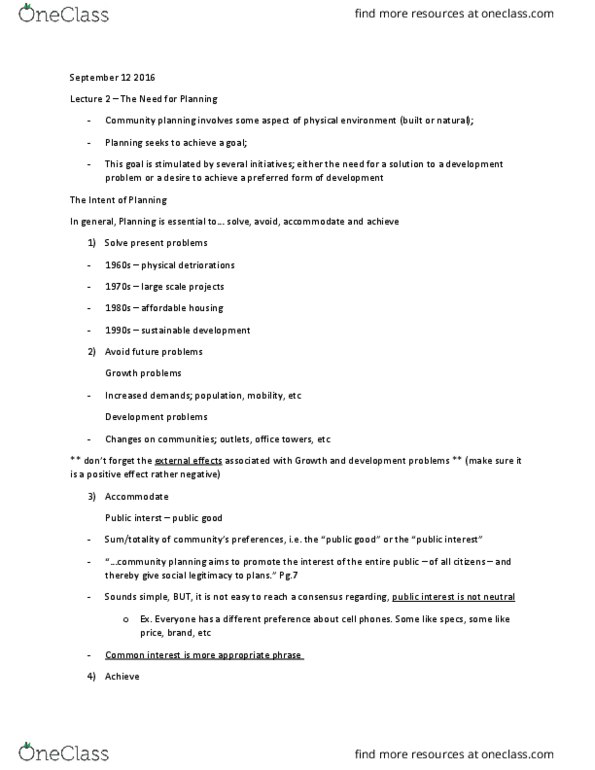 GEOG 3UP3 Lecture Notes - Lecture 2: The Need thumbnail