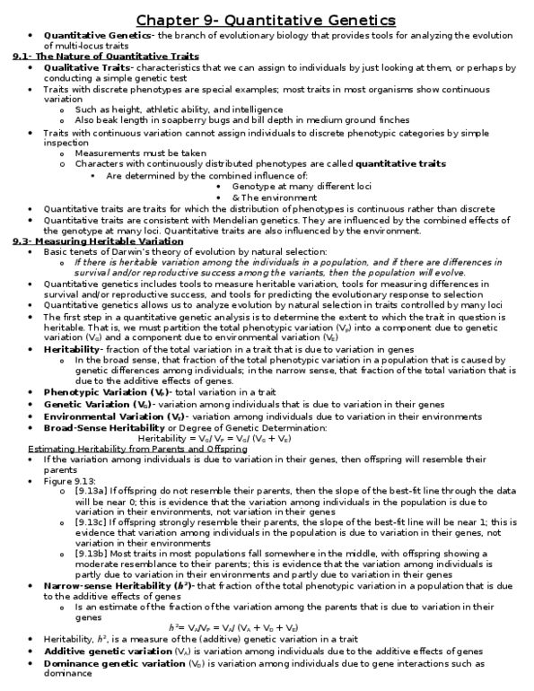 BIOL 3051 Lecture Notes - Phenotypic Trait, Quantitative Genetics, Mendelian Inheritance thumbnail