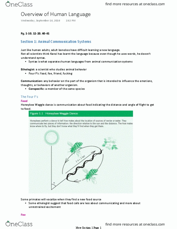 Psychology 2134A/B Lecture Notes - Lecture 1: Waggle Dance, Ethology, Alarm Call thumbnail