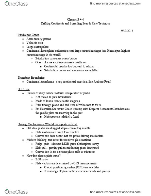 EAR 105 Lecture Notes - Lecture 5: San Andreas Fault, Continental Collision, Continental Crust thumbnail