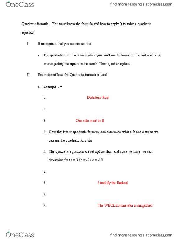 MATH-UA 121 Lecture Notes - Lecture 8: Quadratic Formula, Quadratic Equation thumbnail