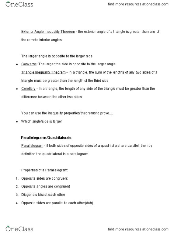 MATH-UA 121 Lecture Notes - Lecture 6: Internal And External Angles, Quadrilateral, Triangle Inequality thumbnail