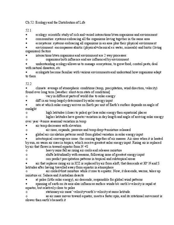 BIOL 3051 Lecture Notes - Tropical And Subtropical Moist Broadleaf Forests, Temperate Deciduous Forest, Intertropical Convergence Zone thumbnail