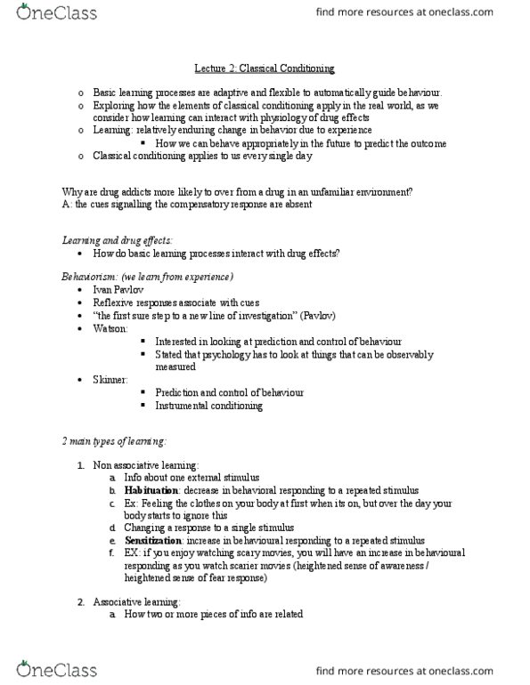 PSYCH 1X03 Lecture Notes - Lecture 2: Classical Conditioning, Vending Machine, Addiction thumbnail