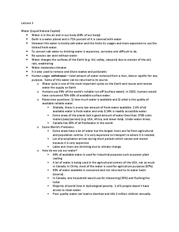 BIO 1109 Lecture Notes - Disinfectant, Water Cycle, Aquifer thumbnail