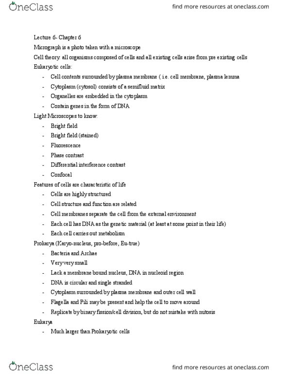 BSC 2010C Lecture Notes - Lecture 6: Golgi Apparatus, Bright-Field Microscopy, Nuclear Membrane thumbnail