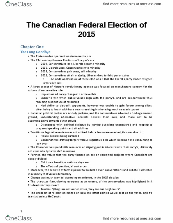 POLSCI 3J03 Chapter Notes - Chapter 1: Modus Operandi, List Of Political Parties In Canada, Flag Of Canada thumbnail