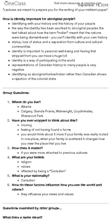 EDU211 Lecture Notes - Lecture 2: Canadian Identity thumbnail