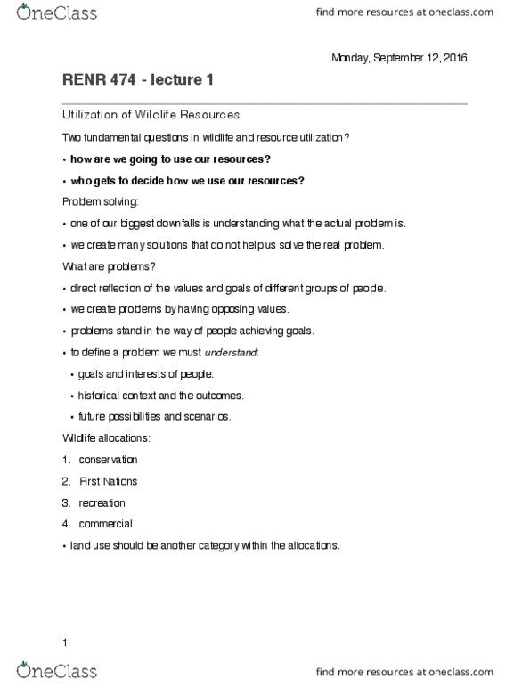 REN R474 Lecture Notes - Lecture 1: Problem Solving thumbnail