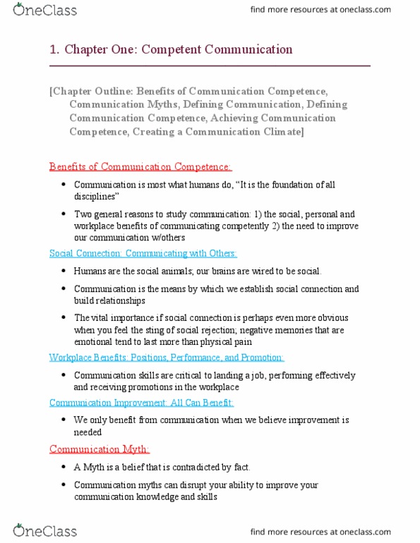 CMST 192 Chapter Notes - Chapter 1: Communication, Social Rejection thumbnail