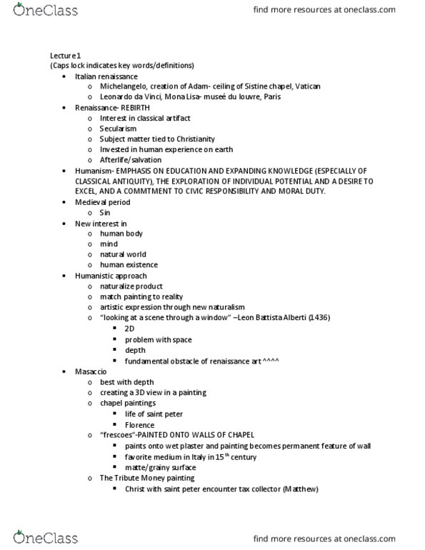 HISTART 2002 Lecture Notes - Lecture 1: Gentile Da Fabriano, Secularism, Leon Battista Alberti thumbnail