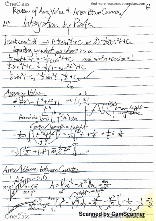 MATH 0100 Lecture 4: Avg Value and Area between Curves Review and Integration by Parts thumbnail