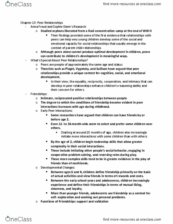 PSY 220 Lecture Notes - Lecture 13: Conduct Disorder, Sociometric Status, Lev Vygotsky thumbnail