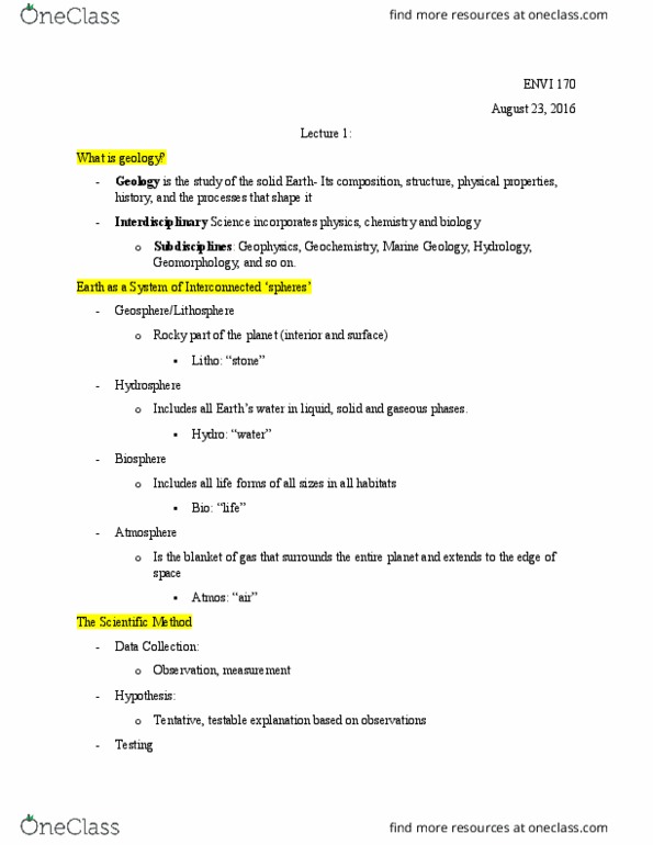 ENVI 170 Lecture Notes - Lecture 1: Scientific Method, Lawrence Anthony, Redshift thumbnail
