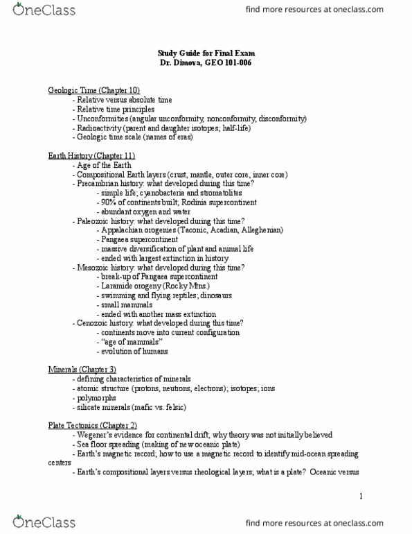 SPE 300 Lecture Notes - Lecture 5: Cyanobacteria, Silicate Minerals, Laramide Orogeny thumbnail