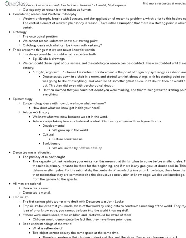 Psychology 1000 Lecture Notes - Lecture 7: Deductive Reasoning, Empiricism, Object Permanence thumbnail