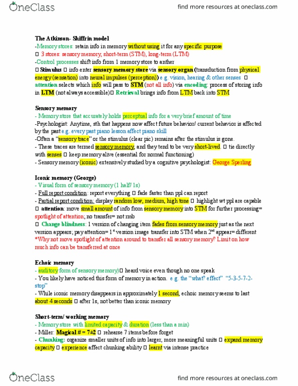 PSY100H1 Chapter Notes - Chapter 7: Childhood Amnesia, Repressed Memory, Flashbulb Memory thumbnail