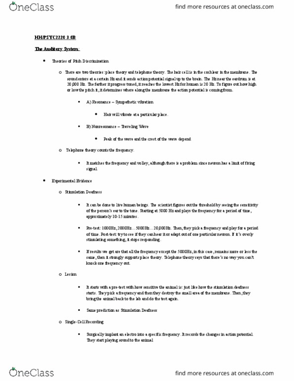 PSYC 2220 Lecture Notes - Lecture 4: Low Frequency, Hearing Loss, Tuning Fork thumbnail