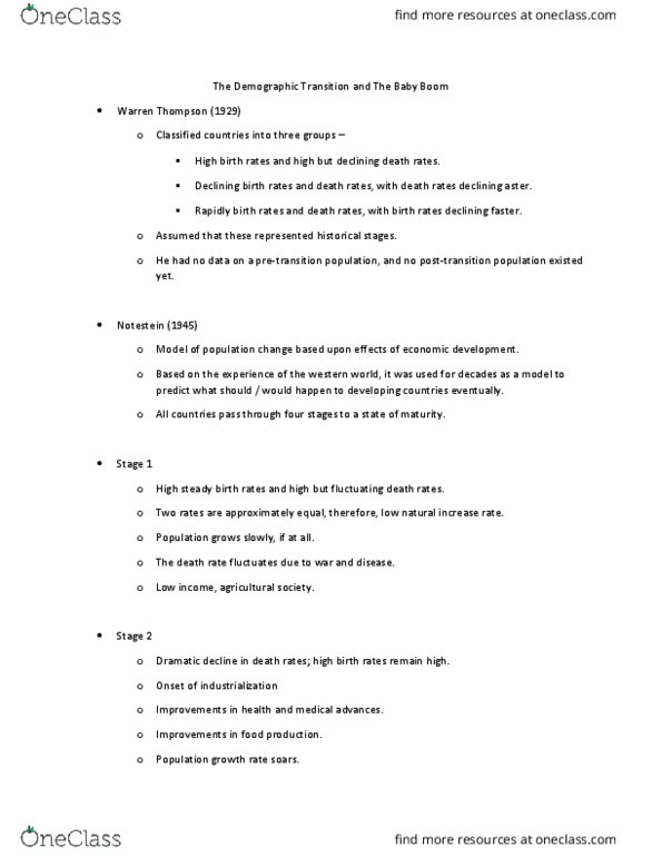 SOC 3511 Lecture Notes - Lecture 2: Demographic Transition thumbnail