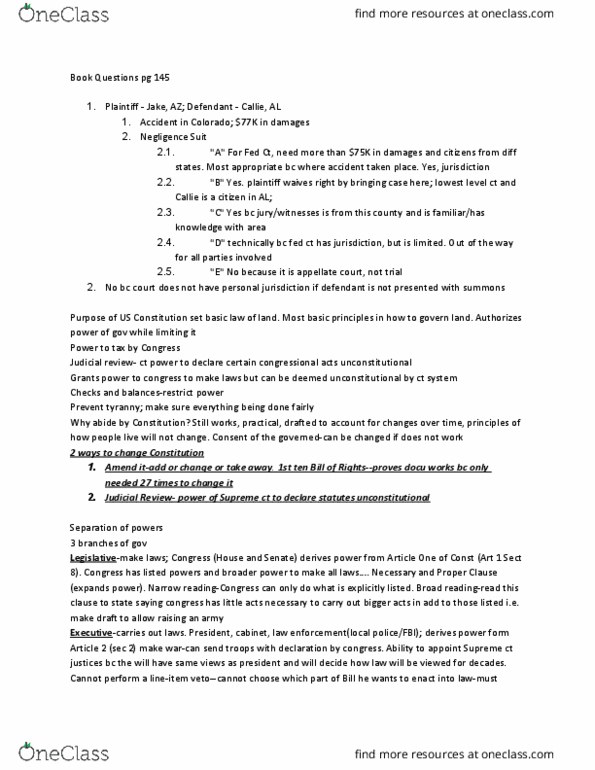 LAWS 200 Lecture Notes - Lecture 3: Cooperative Federalism, Supremacy Clause, Dual Federalism thumbnail