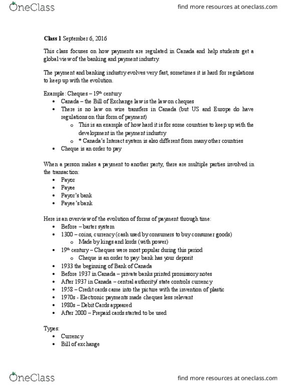 BUS2 531 Lecture Notes - Lecture 1: Cheque, Barter, Payment thumbnail