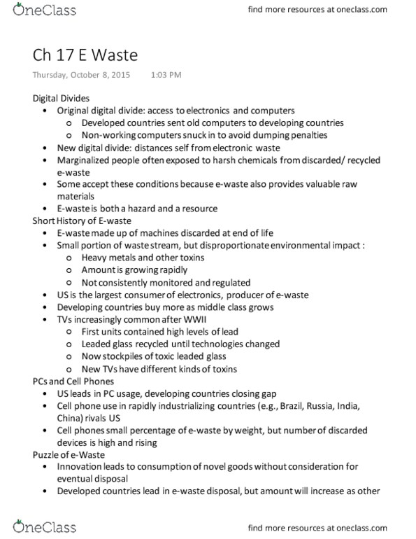 ISS 310 Lecture Notes - Lecture 10: Risk Assessment, Basel Convention, Heavy Metals thumbnail