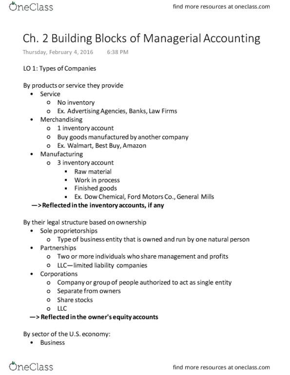 ACC 202 Chapter Notes - Chapter 2: Product Design, Financial Statement, Cost Accounting thumbnail