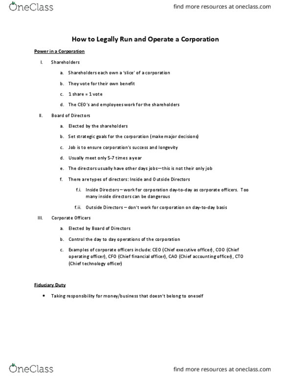 BLW 1002 Lecture Notes - Lecture 5: Chief Executive Officer, Chief Technology Officer, Fiduciary thumbnail