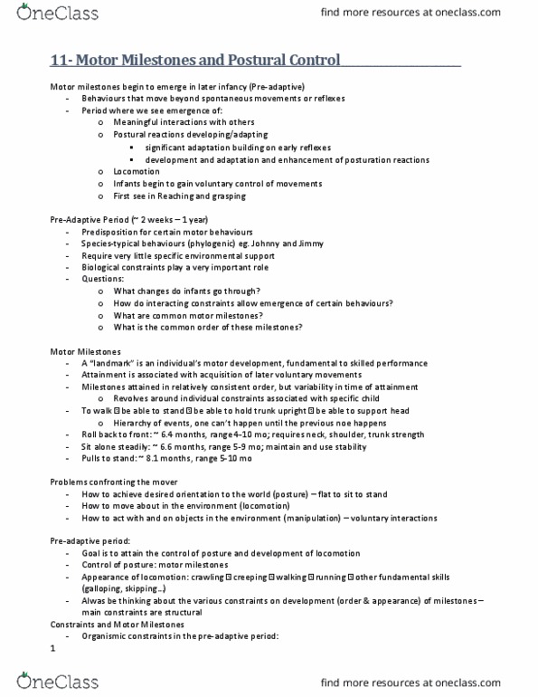 KINESIOL 3Q03 Lecture Notes - Lecture 11: Proprioception thumbnail